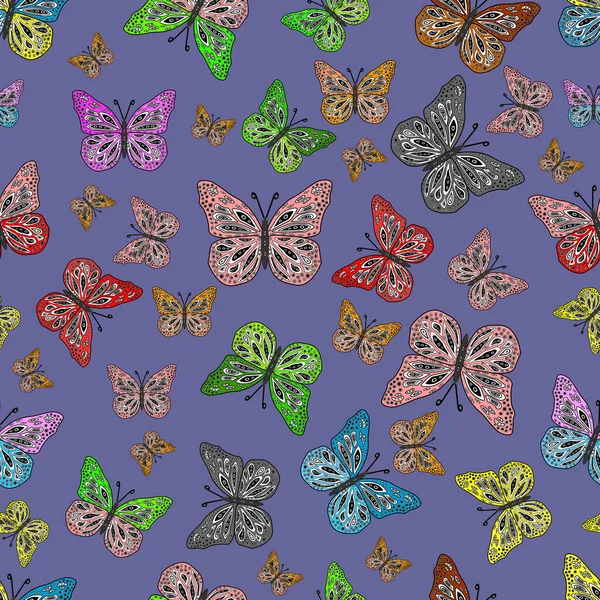 Bright Seamless Pattern Butterflies Picture White Green Gray Colors Vector — Stock Vector