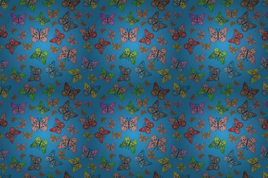 Kelebek deseni. Sarı, kahverengi ve beyaz arka planda bir resim. Raster . Kumaş, tekstil, baskı ve davetiye örnekleri. Kusursuz..