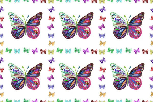 ニュートラル ホワイト バイオレットの色でイラスト 蝶と花のシームレスなパターン 包装に適しています — ストック写真