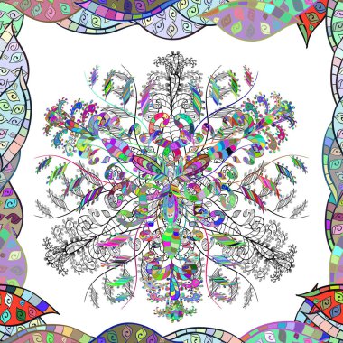 Düz Çiçek Elementleri Tasarımı. Tarafsız, gri ve beyaz renklerde çiçekler. Renkli Yaz Temalı Kusursuz Arkaplan. Trendi olmayan çiçek deseni içeri girdi.