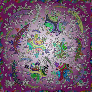 Çiçek ve yapraklı çiçek deseni. Vektör çizimi. Küçük çiçekli şirin desen.