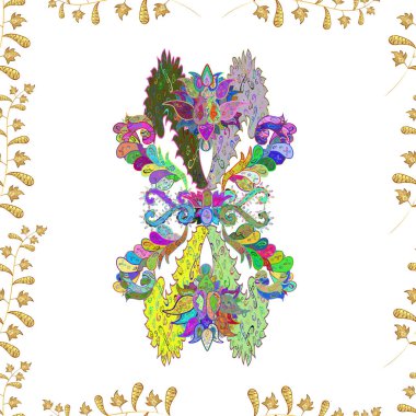 Renkli arkaplanda ilginç karalamalar olan kusursuz desen. Raster illüstrasyonu.