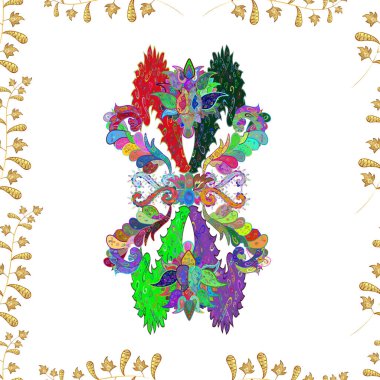 Renkli arkaplanda ilginç karalamalar olan kusursuz desen. Raster illüstrasyonu.