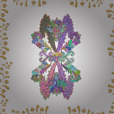 Renkli arkaplanda ilginç karalamalar olan kusursuz desen. Vektör illüstrasyonu.