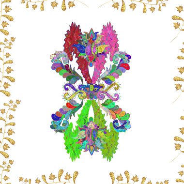 Renkli arkaplanda ilginç karalamalar olan kusursuz desen. Vektör illüstrasyonu.