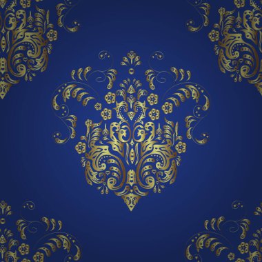 Renkli arka planda altın elementlerle kusursuz klasik desen. Vektör.