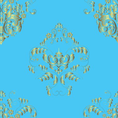 Renkli arka planda altın elementlerle kusursuz klasik desen. Vektör.