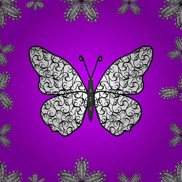 Magenta Papillon Mignon Motif Vectoriel Blanc Noir Décor Pour Conception — Image vectorielle