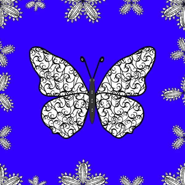 Hohe Qualität Der Natur Schmetterling Bilder Auf Blau Weiß Und — Stockvektor