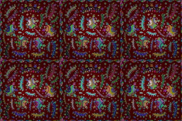 Sömlös mönster med intressanta klotter på colorfil bakgrund. Pano här. Raster illustration. — Stockfoto