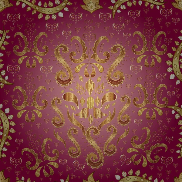 Antique Golden Repeatable Wallpaper Damask Seamless Repeating Pattern Gold Floral — Vetor de Stock
