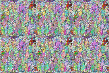 Renkli arkaplanda ilginç karalamalar olan kusursuz desen. Pano. Raster illüstrasyonu.