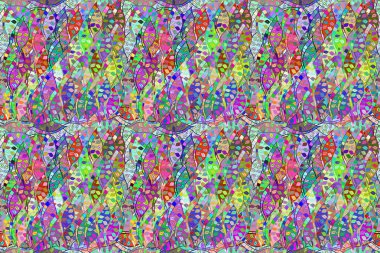 Renkli arkaplanda ilginç karalamalar olan kusursuz desen. Pano. Raster illüstrasyonu.