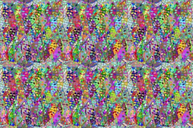 Renkli arkaplanda ilginç karalamalar olan kusursuz desen. Pano. Raster illüstrasyonu.