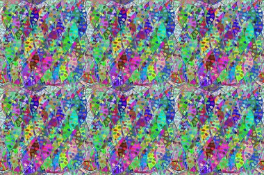 Renkli arkaplanda ilginç karalamalar olan kusursuz desen. Pano. Raster illüstrasyonu.