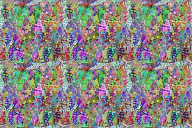 Renkli arkaplanda ilginç karalamalar olan kusursuz desen. Pano. Raster illüstrasyonu.