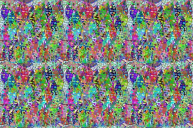 Renkli arkaplanda ilginç karalamalar olan kusursuz desen. Pano. Raster illüstrasyonu.