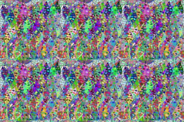 Renkli arkaplanda ilginç karalamalar olan kusursuz desen. Pano. Raster illüstrasyonu.