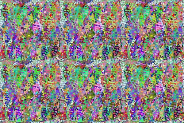 Renkli arkaplanda ilginç karalamalar olan kusursuz desen. Pano. Raster illüstrasyonu.