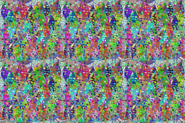 Renkli arkaplanda ilginç karalamalar olan kusursuz desen. Pano. Raster illüstrasyonu.