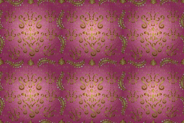 Seamless classic raster golden pattern. Golden pattern on brown, pink and beige colors with golden elements. Traditional orient ornament. Classic vintage background.