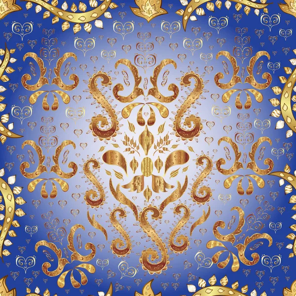 바로크 양식의 황금색 베이지 파란색에 황금색 솔기없는 패턴을 은폐하는 — 스톡 사진