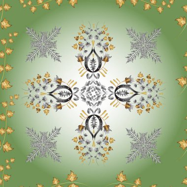 Seamless pattern with interesting doodles on colorfil background. Vector illustration. Vintage. Flowers.