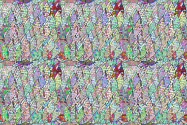 Renkli arkaplanda ilginç karalamalar olan kusursuz desen. Pano. Raster illüstrasyonu.