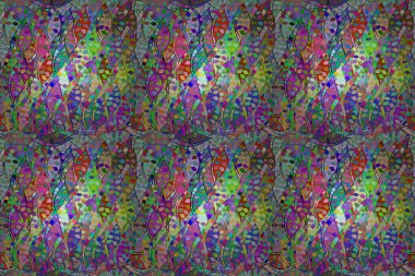 Renkli arkaplanda ilginç karalamalar olan kusursuz desen. Pano. Raster illüstrasyonu.