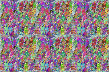 Renkli arkaplanda ilginç karalamalar olan kusursuz desen. Pano. Raster illüstrasyonu.