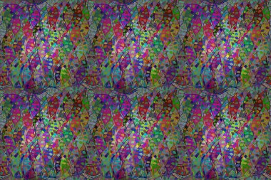 Renkli arkaplanda ilginç karalamalar olan kusursuz desen. Pano. Raster illüstrasyonu.