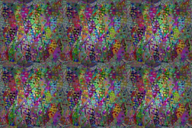 Renkli arkaplanda ilginç karalamalar olan kusursuz desen. Pano. Raster illüstrasyonu.