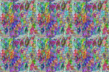 Renkli arkaplanda ilginç karalamalar olan kusursuz desen. Pano. Raster illüstrasyonu.