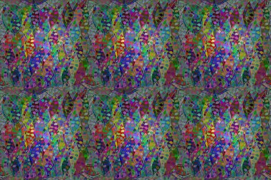 Renkli arkaplanda ilginç karalamalar olan kusursuz desen. Pano. Raster illüstrasyonu.