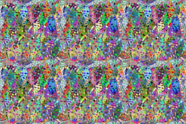 Renkli arkaplanda ilginç karalamalar olan kusursuz desen. Pano. Raster illüstrasyonu.