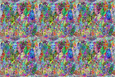 Renkli arkaplanda ilginç karalamalar olan kusursuz desen. Pano. Raster illüstrasyonu.