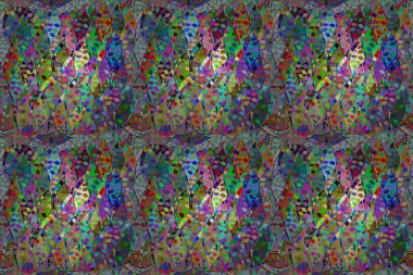 Renkli arkaplanda ilginç karalamalar olan kusursuz desen. Pano. Raster illüstrasyonu.