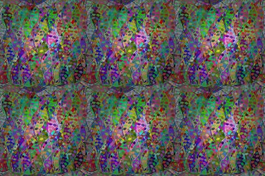 Renkli arkaplanda ilginç karalamalar olan kusursuz desen. Pano. Raster illüstrasyonu.