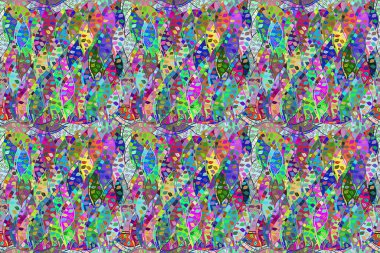 Renkli arkaplanda ilginç karalamalar olan kusursuz desen. Pano. Raster illüstrasyonu.