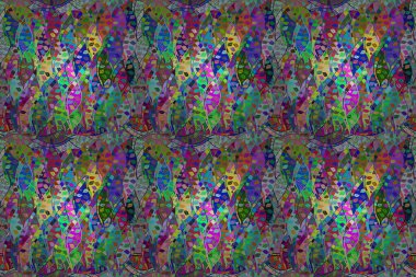 Renkli arkaplanda ilginç karalamalar olan kusursuz desen. Pano. Raster illüstrasyonu.