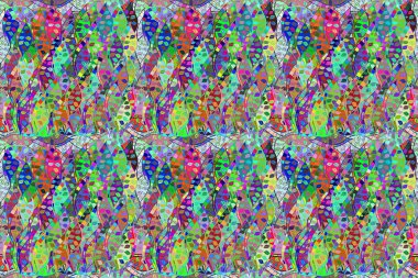 Renkli arkaplanda ilginç karalamalar olan kusursuz desen. Pano. Raster illüstrasyonu.