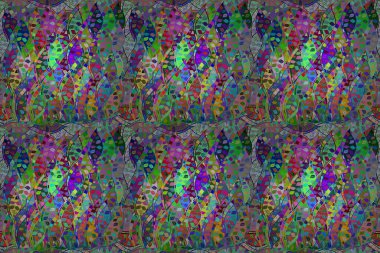 Renkli arkaplanda ilginç karalamalar olan kusursuz desen. Pano. Raster illüstrasyonu.