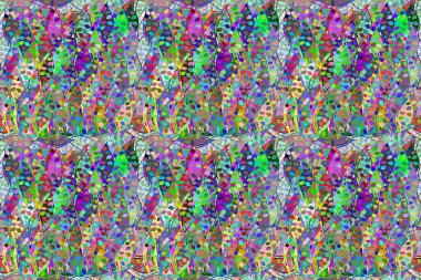 Renkli arkaplanda ilginç karalamalar olan kusursuz desen. Pano. Raster illüstrasyonu.