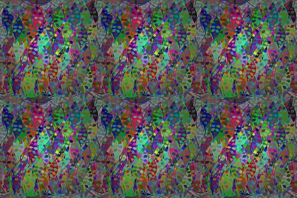 Renkli arkaplanda ilginç karalamalar olan kusursuz desen. Pano. Raster illüstrasyonu.