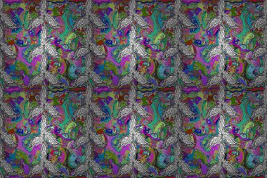 Raster illüstrasyonunda kusursuz çiçek deseni. Çiçekler beyaz, yeşil ve mavi renklerde.