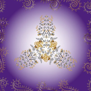 Altın pürüzsüz desen. Doğu tarzı arabesk tarzında altın elementler. Kusursuz altın desenli bukleler. Nötr, mor ve gri renklerde pürüzsüz desen.