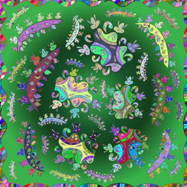 Ambalaj kağıdı için güzel desen. Kusursuz desenli Sketch şirin arkaplan. Mor karalamalar, yeşil ve mavi renkler.