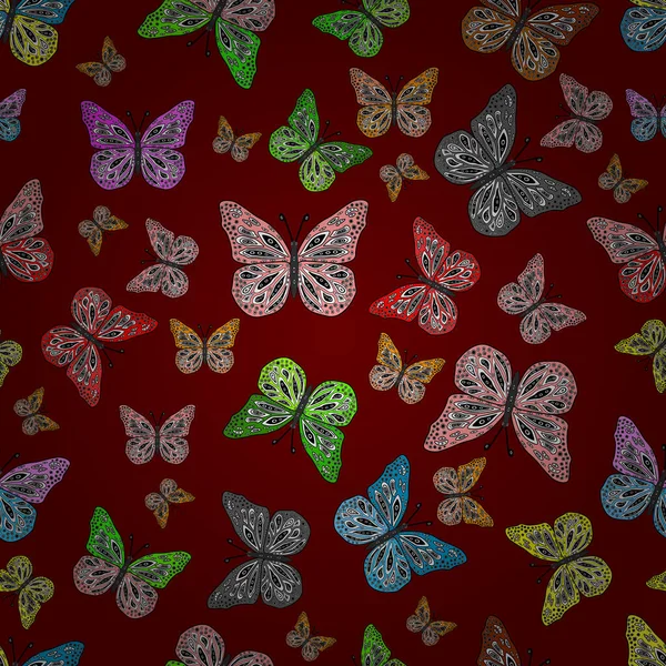 グレーの写真 ファッションファブリックデザイン ベクトル かわいい蝶の美しいシームレスなパターン 手描きイラスト — ストックベクタ