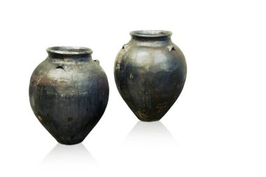 Decorative Black Clay Pots Isolated on White Background