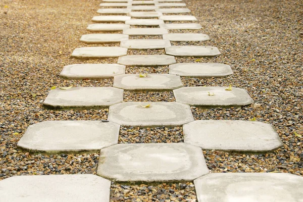 Perspective View Cement Block Pathway Gravel Garden Floor — Photo